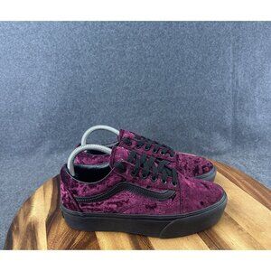 Vans Old Skool Womens Sz 7.5 Purple Platform Velvet Felt Sneakers Skate Shoes